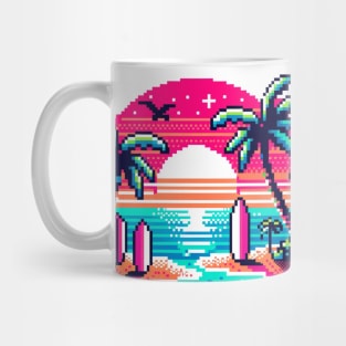 Neon Pixel Paradise - 8-Bit Tropical Beach Art Mug